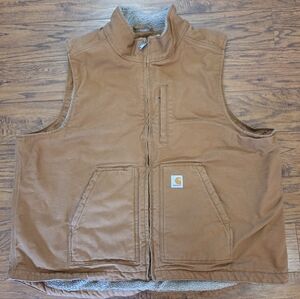 Carhartt Mock Neck Sherpa Lined Duck Canvas Work Vest Brown Mens 2XL 104277
